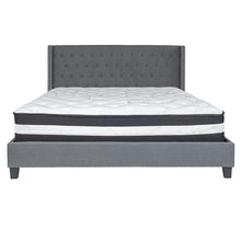 Load image into Gallery viewer, King Size Platform Bed in Dark Gray Fabric with Pocket Spring Mattress
