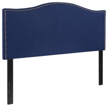 Load image into Gallery viewer, Upholstered Full Size Headboard with Accent Nail Trim in Navy Fabric