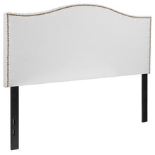 Load image into Gallery viewer, Upholstered Full Size Headboard with Accent Nail Trim in White Fabric