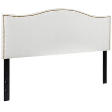 Load image into Gallery viewer, Upholstered Queen Size Headboard with Accent Nail Trim in White Fabric