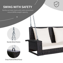 Load image into Gallery viewer, 2-Person Patio Rattan Porch Swing with Cushions-White