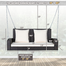 Load image into Gallery viewer, 2-Person Patio Rattan Porch Swing with Cushions-White