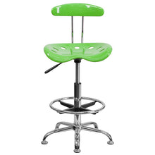 Load image into Gallery viewer, Vibrant Apple Green and Chrome Drafting Stool with Tractor Seat