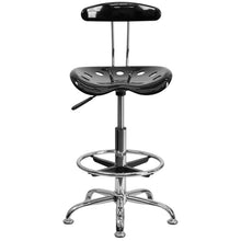 Load image into Gallery viewer, Vibrant Black and Chrome Drafting Stool with Tractor Seat