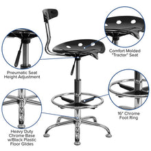 Load image into Gallery viewer, Vibrant Black and Chrome Drafting Stool with Tractor Seat