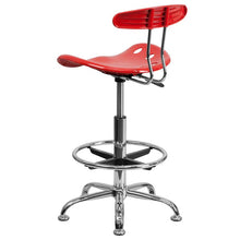 Load image into Gallery viewer, Vibrant Cherry Tomato and Chrome Drafting Stool with Tractor Seat