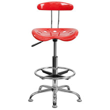 Load image into Gallery viewer, Vibrant Cherry Tomato and Chrome Drafting Stool with Tractor Seat