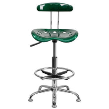 Load image into Gallery viewer, Vibrant Green and Chrome Drafting Stool with Tractor Seat