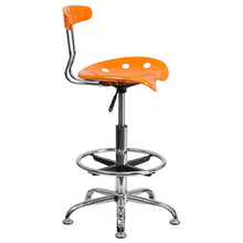 Load image into Gallery viewer, Vibrant Orange and Chrome Drafting Stool with Tractor Seat