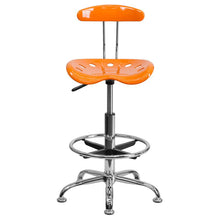 Load image into Gallery viewer, Vibrant Orange and Chrome Drafting Stool with Tractor Seat