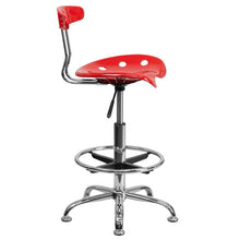 Load image into Gallery viewer, Vibrant Red and Chrome Drafting Stool with Tractor Seat
