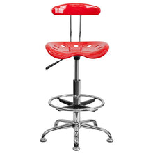 Load image into Gallery viewer, Vibrant Red and Chrome Drafting Stool with Tractor Seat
