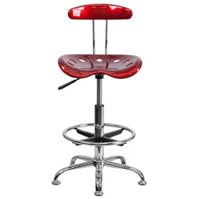 Load image into Gallery viewer, Vibrant Wine Red and Chrome Drafting Stool with Tractor Seat