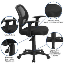 Load image into Gallery viewer, Mid-Back Black Mesh Swivel Ergonomic Task Office Chair with T-Arms - Desk Chair