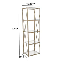 Load image into Gallery viewer, 4 Shelf 64"H Cross Brace Glass Bookcase in Matte Gold