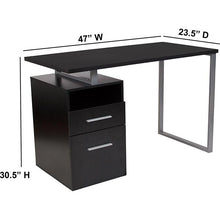 Load image into Gallery viewer, Dark Ash Wood Grain Finish Computer Desk with Two Drawers and Silver Metal Frame