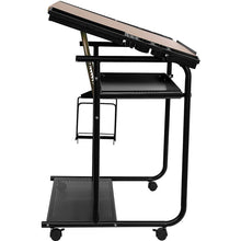 Load image into Gallery viewer, Adjustable Drawing and Drafting Table with Black Frame and Dual Wheel Casters
