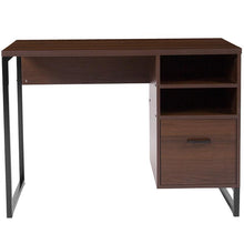 Load image into Gallery viewer, Rustic Coffee Wood Grain Finish Computer Desk with Black Metal Frame