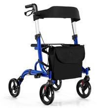 Load image into Gallery viewer, Folding Aluminum Rollator Walker with 8 inch Wheels and Seat-Blue