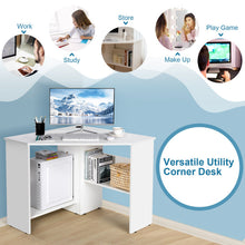 Load image into Gallery viewer, Corner Computer Desk Triangle Writing Workstation with Storage Shelf-White
