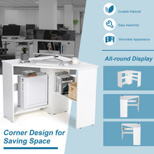 Load image into Gallery viewer, Corner Computer Desk Triangle Writing Workstation with Storage Shelf-White