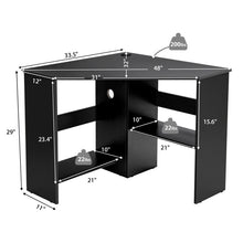 Load image into Gallery viewer, Corner Computer Desk Triangle Writing Workstation with Storage Shelf-Black