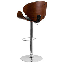 Load image into Gallery viewer, Walnut Bentwood Adjustable Height Barstool with Curved Back and Black Vinyl Seat