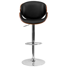 Load image into Gallery viewer, Walnut Bentwood Adjustable Height Barstool with Curved Back and Black Vinyl Seat