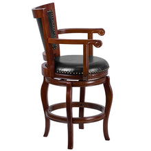 Load image into Gallery viewer, 26'' High Cherry Wood Counter Height Stool, Panel Back and Black Swivel Seat