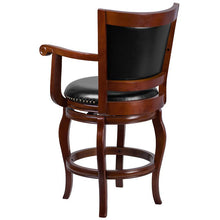 Load image into Gallery viewer, 26'' High Cherry Wood Counter Height Stool, Panel Back and Black Swivel Seat