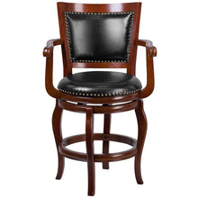 Load image into Gallery viewer, 26'' High Cherry Wood Counter Height Stool, Panel Back and Black Swivel Seat