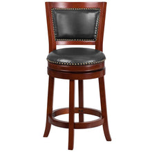 Load image into Gallery viewer, 26'' High Dark Cherry Wood Counter Height Stool with Open Panel Back