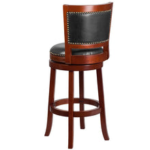 Load image into Gallery viewer, 30'' High Dark Cherry Wood Barstool with Open Panel Back and Walnut Swivel Seat