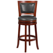 Load image into Gallery viewer, 30'' High Dark Cherry Wood Barstool with Open Panel Back and Walnut Swivel Seat