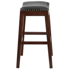 Load image into Gallery viewer, 30'' High Backless Cappuccino Wood Barstool with Black LeatherSoft Saddle Seat