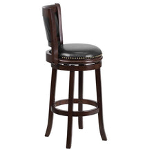 Load image into Gallery viewer, 29'' High Cappuccino Wood Barstool with Panel Back and Black Swivel Seat