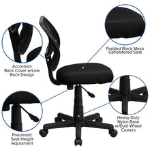 Load image into Gallery viewer, Low Back Black Mesh Swivel Task Office Chair with Curved Square Back
