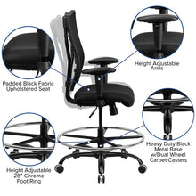 Load image into Gallery viewer, Big & Tall 400 lb. Rated Black Mesh Drafting Chair with Adjustable Arms