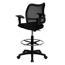 Load image into Gallery viewer, Mid-Back Black Mesh Drafting Chair with Adjustable Arms