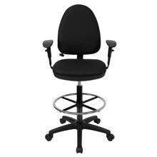 Load image into Gallery viewer, Mid-Back Black Fabric Multifunction Drafting Chair with Lumbar Support and Arms