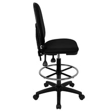 Load image into Gallery viewer, Mid-Back Black Fabric Multifunction Drafting Chair with Lumbar Support