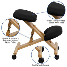 Load image into Gallery viewer, Mobile Wooden Ergonomic Kneeling Office Chair in Black Fabric