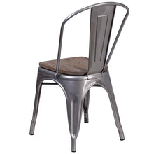 Load image into Gallery viewer, Clear Coated Metal Stackable Chair with Wood Seat