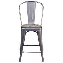 Load image into Gallery viewer, 24" High Clear Coated Counter Height Stool with Back and Wood Seat
