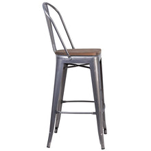 Load image into Gallery viewer, 30" High Clear Coated Barstool with Back and Wood Seat