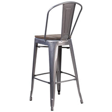 Load image into Gallery viewer, 30" High Clear Coated Barstool with Back and Wood Seat