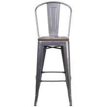 Load image into Gallery viewer, 30" High Clear Coated Barstool with Back and Wood Seat
