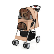 Load image into Gallery viewer, Foldable 4-Wheel Pet Stroller with Storage Basket-Beige