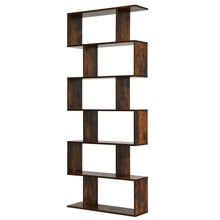 Load image into Gallery viewer, 6 Tier S-Shaped Bookshelf Storage Display Bookcase Decor Z-Shelf -Coffee