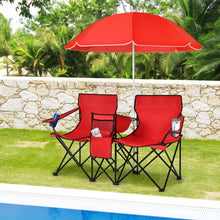 Load image into Gallery viewer, Portable Folding Picnic Double Chair With Umbrella-Red